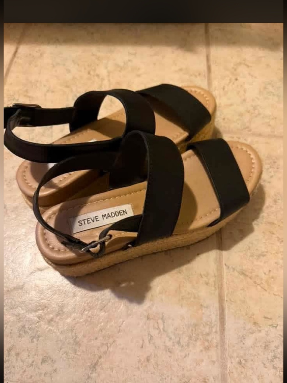 Steve Madden Black Strappy Espadrille Wedge Sandals